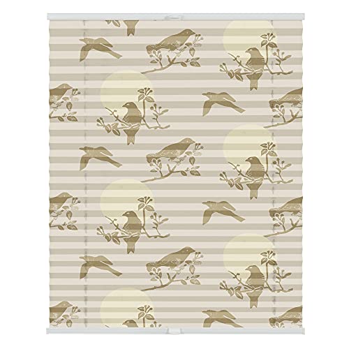 Lichtblick Plissee Klemmfix mit Motiv, ohne Bohren, Verspannt, Blickdicht, Lichtdruchlässig, Made in Germany, Julia Schumacher, Moon Birds - Beige 70 x 130 cm (B x L)