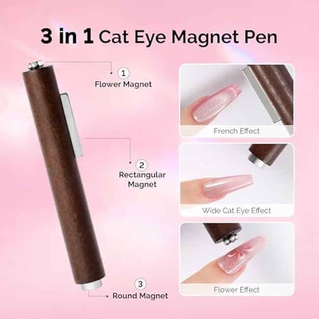 MelodySusie 3 in 1 Cat Eye Magnet Wooden Handle and 3 in 1 Y-Shaped Double Head Nail Magnet Wand Set 2PCS, Magnet Tool for Cat Eye Gel Polish, Suitable for Manicure Nail Design Salon DIY at Home-4KhpzQff