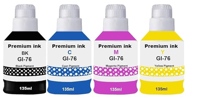 GI-76 Refill Ink Bottle Suitable for GX3070, GX3072, GX4070 Printers (170ML X 1Bottle/Black + 170ML X 3Bottle/Color)