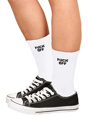 Qrupoad Mens Novelty Crew Tube Socks with Funny Sayings Fuck Off Unisex Cotton Socks