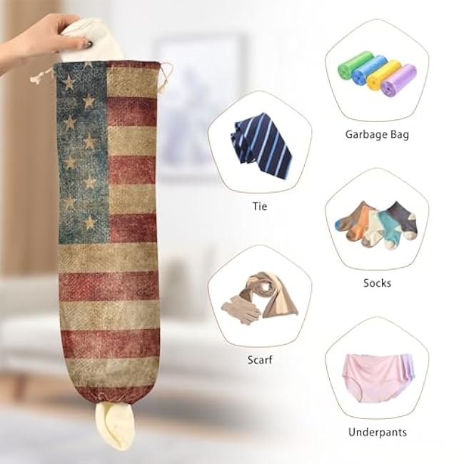 Vintage American Flag Plastic Bag Holder, Reusable Grocery Bag Holder Wall Mount Plastic Bag Organizer Washable Shopping Bags Carrier ?for Home Kitchen,1 Pack