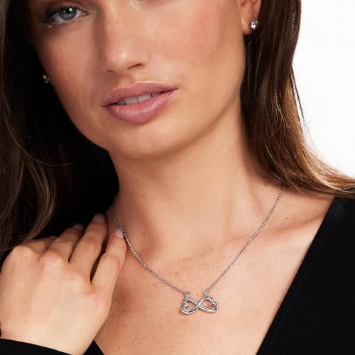 JTV Silver Tone Infinity Heart Pendant Necklace for Women – Tarnish-Resistant Chain – Elegant Jewelry Symbolizing Eternal Love & Friendship – Ideal Gift for Anniversary, or Valentine's Day, (23")2