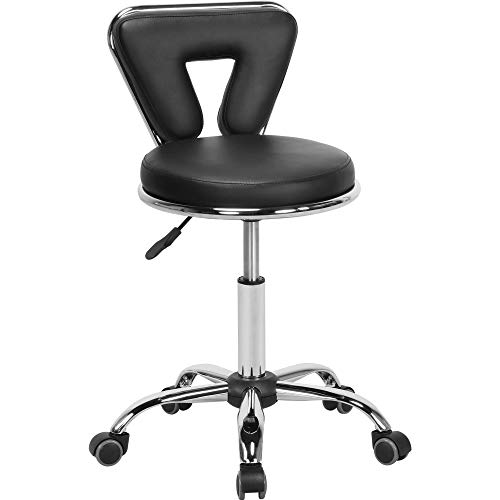 Yaheetech Hydraulic Rolling Swivel Salon Stool Chair Height Adjustable Home Spa Massage Manicure Facial Stool with Backrest and Wheels,Black