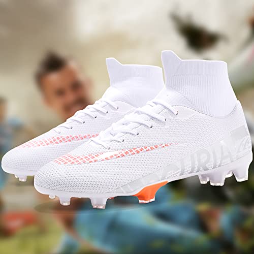 Men's Soccer Shoes Football Cleats High-Tops Lace-Up Non-Slip Spikes Ag/Fg Sports Athletic Futsal Rugby Baseball Lacrosse Sneaker White Eu 40 #TOP7