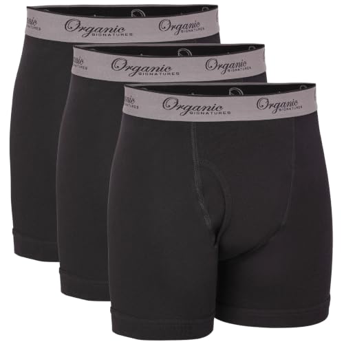 Organic Signatures 3-pack Soft Comfortable Mens 100% Organic Cotton Boxer Briefs (Large, Black)