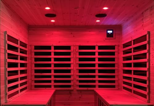 Image of LTCCDSS Low EMF Outdoor Far Infrared Sauna 4-Person, Hemlock Wood Sauna for Home, Withstand Temp -5℉-104℉, Bluetooth Speakers, LED Reading Lamps, Chromotherapy Lights