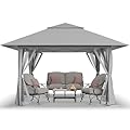 CROWN SHADES 13x13 Pop Up Gazebo, Canopy Tent, Gazebos on Clearance - Outdoor Gazebo for Backyard & Patio Furniture - Carpa Pop Up Tent with Wheeled STO-N-Go Cover Bag (Grey)