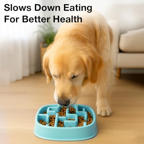 Image of Slow Feeder Bowl | Square Maze Food Bowl for Dogs and Cats | Anti Choking Puzzle Bowl | Anti Slip Interactive Feeding Dish | Durable & Easy to Clean | Anti Bloat and Aids Digestion (Blue)