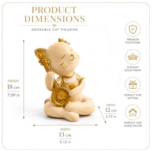 Image of ARMONIA Premium Golden Melody Cat Figurine -Musical Decorative Showpiece for Home Decor | Lightweight Polystone | Ideal for Anniversary, Valentine| Living Room Statue