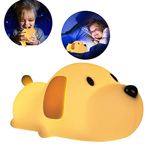 LED Night Light for Kids ，Soft Silicone Puppy LED Lamp with Sensitive Touch Control, Baby Nursery Lamp with Warm/Cool White Dual Modes-USB Rechargeable,Brightness Adjustable, Timing Function