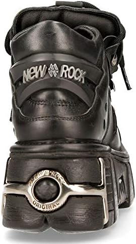 New Rock 106-S1 Unisex Metallic Black Gothic Classic Leather Biker Ankle Tower Boots 36 | Image 4
