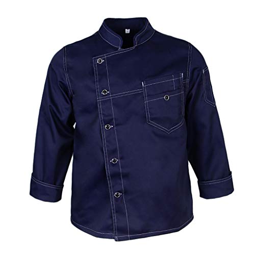 P Prettyia Chaqueta Cocina Uniforme Manga Larga Cómodo Suave Patrones de Puntadas Simple Cómodidad - Azul marino, 3XL