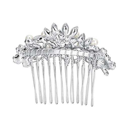 Ever Faith Wedding Hair Accessories Austrian Crystal Cream Simulated Pearl Bridal Bride Leaf Flowers Hair Comb Clear Silver-Tone #TOP1