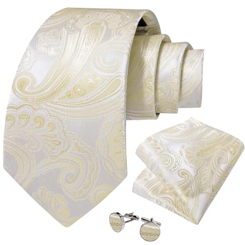 Image of DiBanGu Mens Paisley Tie Sets Silk Jacquard Woven Floral Necktie and Pocket Square Cufflinks Wedding Business Party