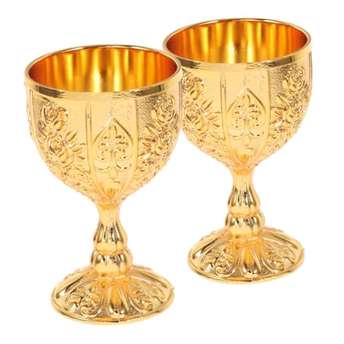 NOLITOY 2 Piezas Copas de Vino Vintage de Metal Forma de Cáliz Estampado Floral Relieve para Bodas y Fiestas Copa de Cáliz Pequeña Real