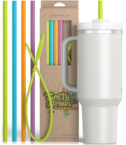 Reusable Silicone Straws for Stanley Tumbler - 12 Inch Extra Large Straight for Tall Size 40oz Tumblers Including Yetis - Included Cleaning Tools BPA Free Non Rubber, Flexible, Safe for Kids