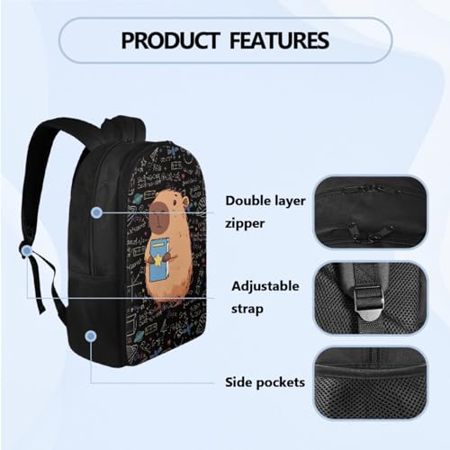 Capybara Backpacks for Boys with Lunch Box Pencil Case and Water Bottle Holder 4 PCS Set, 3rd Grade Boys Backpack Bookbag Accessories Sets for Kids Back to School Multifunctional Use4