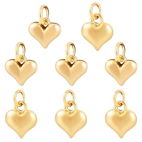 Pandahall 8Pcs 18K Gold Plated Heart Charms Tiny Love Pendants 2 Styles Heart Dangle Charm Valentine Charms Puffy Love Pendants for DIY Necklace Bracelet Jewelry Crafts Making