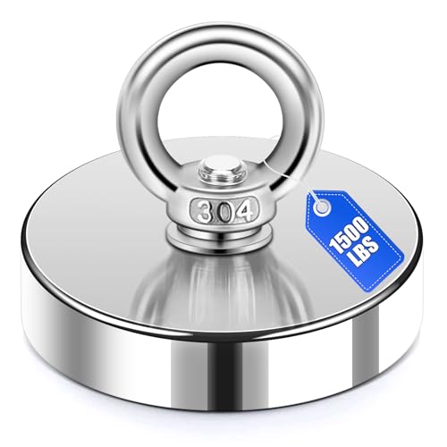 Image of DIYMAG Fishing Magnets with Countersunk Hole 4.72 inch 1500LBS Pulling Force | Strong Lifting Magnet Neodymium Rare Earth Eyebolt for Retrieving in River and Magnetic