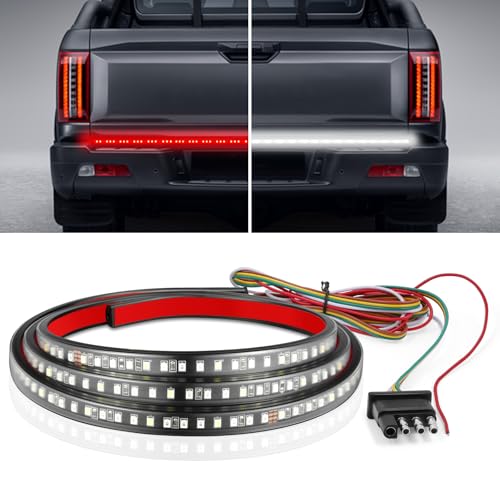 LivTee 60" Truck Tailgate Light Bar, 180-LED Strip with Red Running & Brake, White Reverse, and Red Turn Signal Lights, IP68 Waterproof Truck Accessories