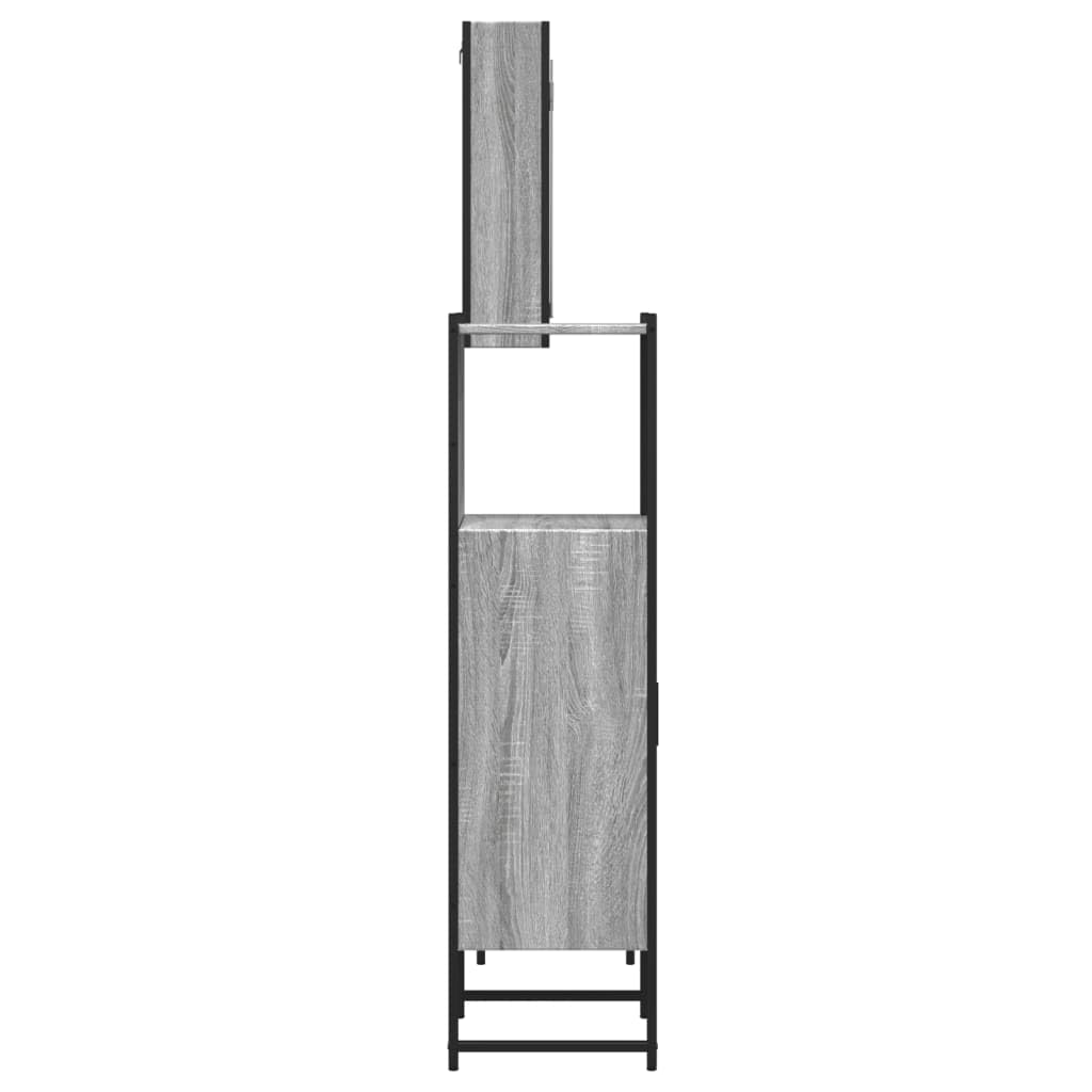 SYDE Set Mueble Baño 3 Piezas Gris Sonoma | Armario con Espejo, Estante Inferior, Acero Resistente, Patas Ajustables