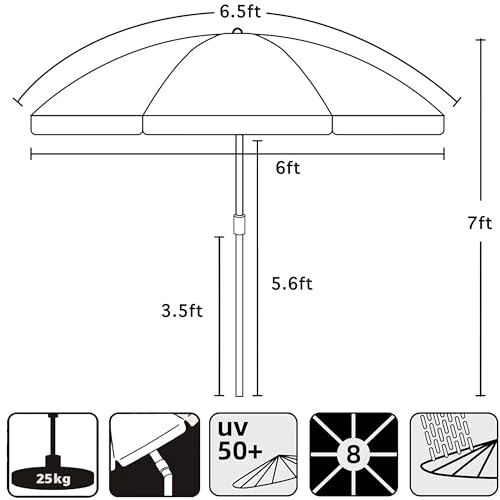Ammsun TSB16128 6.5 Foot Heavy Duty Beach Umbrellas For Sand With Tilt Sun Shelter, Uv 50+ Protection Outdoor Sunshade Umbrella With Carry Bag For Patio Garden Beach Pool Backyard Multicolor Yellow thumb #5
