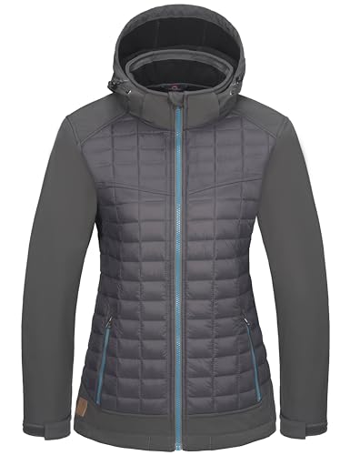 Little Donkey Andy Women's Lightweight Insulated Hybrid Jacket for Hiking Running Ski Warm Asphalt Charcoal Gray L