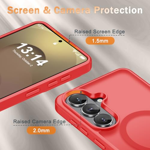 Image of YENAPOON for Samsung Galaxy S26+ Plus Case, Matte Magnetic Phone Cover | Fit for MagSafe, Screen Protector included, Shockproof Military Grade Protection, Translucent Frosted Back, Red