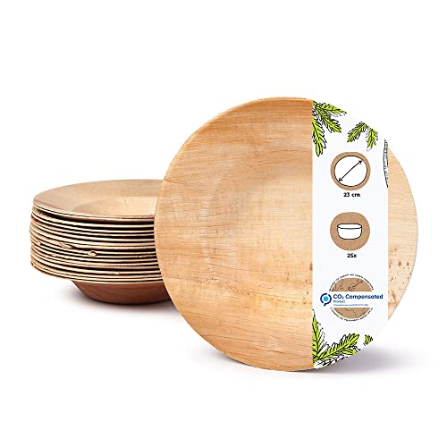 BIOZOYG Palmware Plato de snack profunda I profundo 14 cm 25 piezas platos vajilla de hojas de palma Ensaladera de pasta...