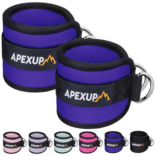 APEXUP Ankle Strap for Cable Machine, Ankle Resistance Bands, Cable Kick Back Ankle Straps for Gym, Glute Workouts, Leg Extensions, Adjustable Straps with Neoprene Padding Purple Pair