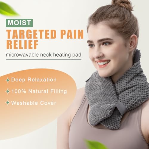 UNCN Neck Heating Pad for Neck Pain Relief and Shoulders Microwavable Wraps Thermacare Heat Pack Moist Massager Warmer Brace Hot Pillow Tension Headache Cordless Portable(Grey)