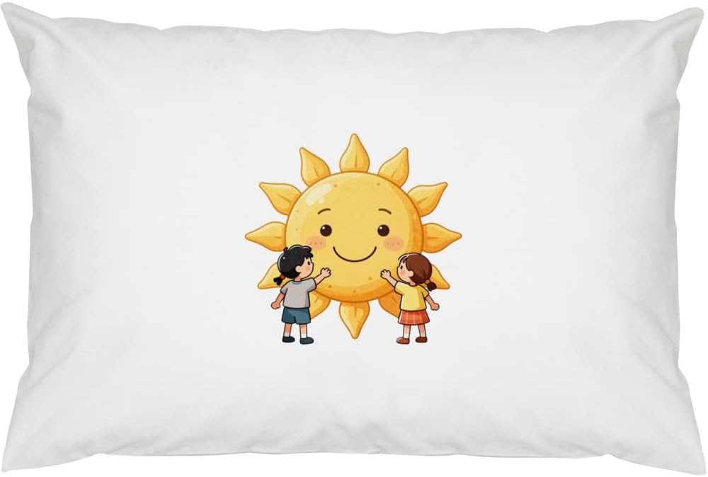 Azeeda 2 x 'Smiling Sun and Children' Cotton Pillow Cases (PW00047331)