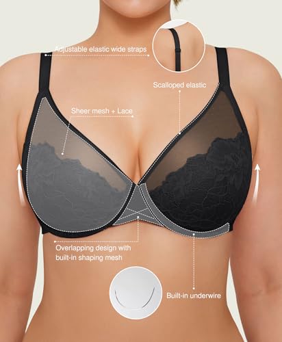 Popilush Minimizer Bras for Women Plus Size Full Coverage Lace Underwire Support Push Up Bra for Heavy Breast Everyday Wear3