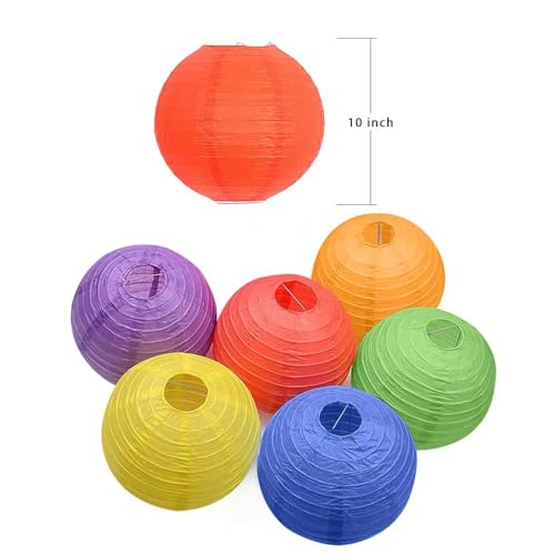 Binpeng Rainbow Paper Lanterns Chinese Paper Lanterns for Rainbow Party Decoration(6 PCS Colorful Paper Lantern) (6 colors lanterns 10 inch (6pack))