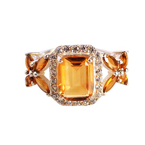 Bague en argent sterling 925 massif anti-allergie avec citrine naturelle