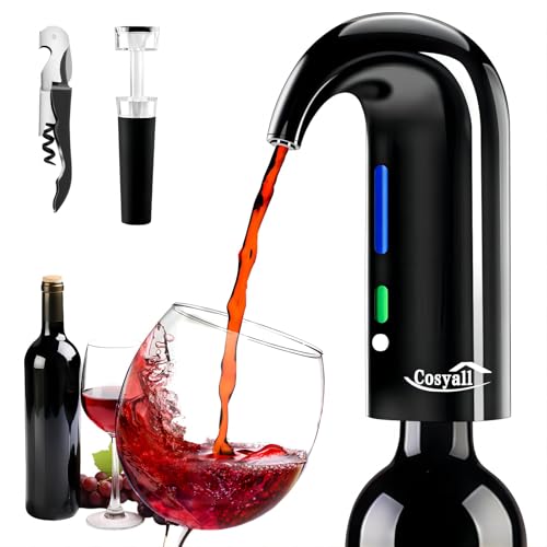 COSYALL Aeratore Elettrico per vino, Decanter per Vino Aperitivo Accessori Ossigenatore Ricaricabile del Vino, Dispositivo per Versare il Vino con Sacchetto per la Polvere (Nero)