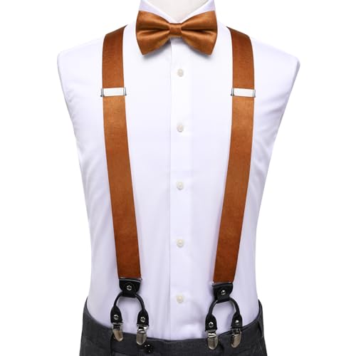 Image of Dubulle Suspender and Bow Tie for Men Paisley Solid Mens Suit Braces Pretied Bowtie and Handkerchief Cufflinks Formal Wedding