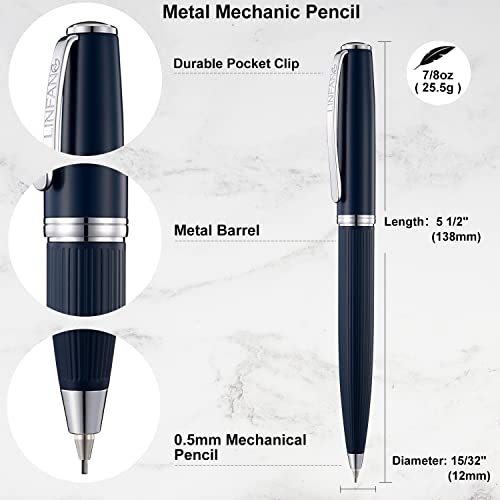 Linfanc 0.5Mm Mechanical Pencil, Navy Blue With Chrome Trim, Nice Metal Pens For Office, 2 Packs #TOP2