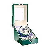 HUIBBGO Automatische Uhrenbewegerbox, Uhrenbewegerbox für 2 Automatikuhren + 3 Stauräume, grünes Finish, integriertes LED-Licht, doppelte Stromversorgung, gehoben/grau
