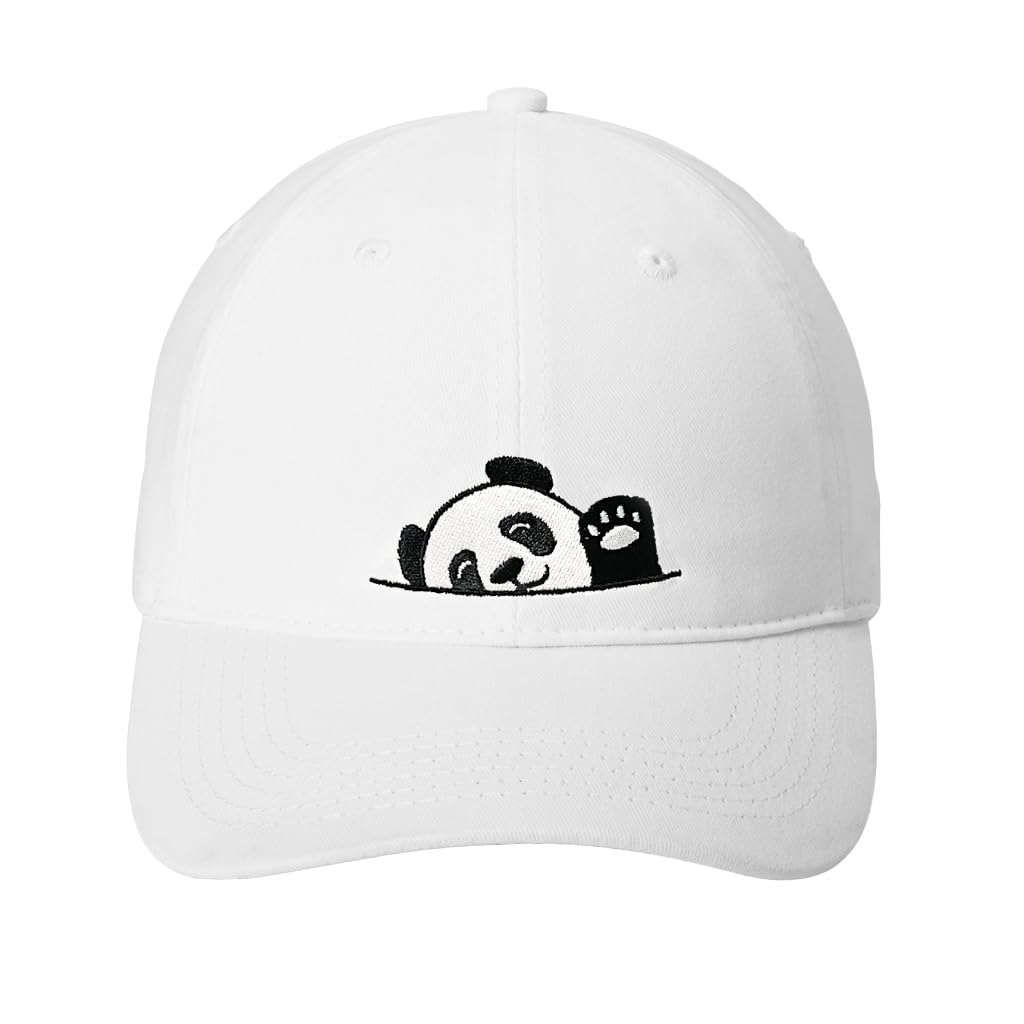 San Diego Zoo Panda Hi Baseball Cap, White Cap, Giant Panda Design Embroidered in Black, Adjustable D-Ring Back