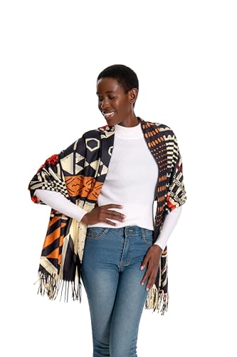 Soft Cashmere Feel Scarf for Women,African Tribal Style Double Sided Prints Warm Tassel Shawl Scarf Winter Large Wrap3