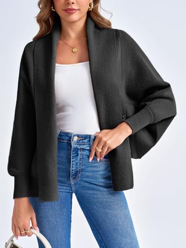 Image of Saodimallsu Womens Open Front Cardigan Batwing Long Sleeve Shawl Chunky Knit Loose Fall Poncho Sweater Coats