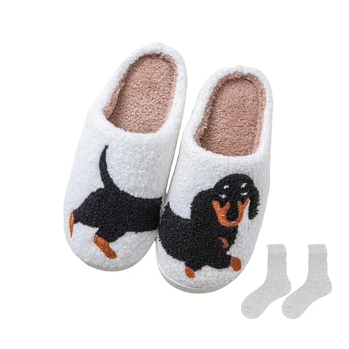 RICOKJRDE Pantuflas Doxie, Cómodas Pantuflas De Perro Salchicha Para Mujeres Y Hombres, Pantuflas De Felpa Suave Con Suelas Antideslizantes (D,40 41)