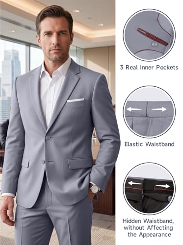 Image of Mens 2 Piece Suit Slim 2 Button Prom Suit Jacket Pants Tuxedo Set
