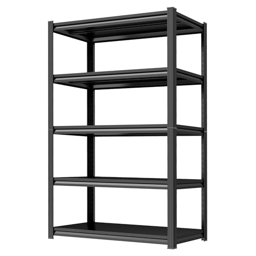 Image of 5 Tier Bookshelf, Large Industrial Metal Shelving, Heavy Duty Storage Shelves For Books And Display. Adjustable Open Standing Book Shelf For Living Room, Bedroom, Office (39.4 inchWx13.8 inchDx71.2 inchH)