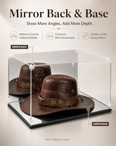 Image of Acrylic Cowboy Hat Display Case with Mirror Back and Base