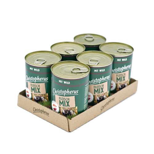 Christopherus Fleischmix, Mit Wild, Vollnahrung für Hunde, Nassfutter, 6 x 400 g