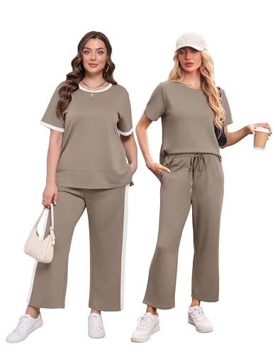 Image of XIEERDUO Women's Side Slit Lounge Sets 2026 Fashion 2 Piece Travel Outfits Cozy Loungewear Wide Leg Tracksuits S-3XL