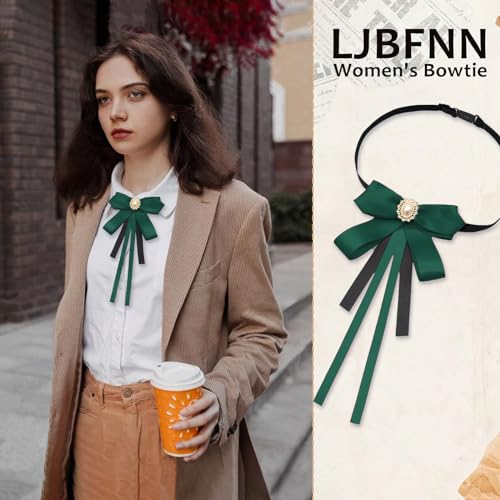 Image of LJBFNN Womens Bow Tie, Clip on Bow Ties Pre Tied Bowtie for Women Girls Ribbon Rhinestone Bow Tie for Shirt Uniform Wedding