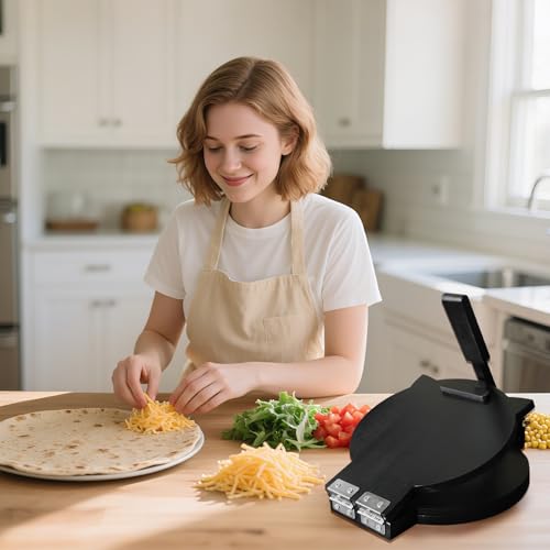 Image of Wooden Tortilla Press 10 Inch - Tortilla Maker Bamboo Prensa para Tortillas with 50 Parchment Paper & Dough Cutter, Mexican Tortillera Press for Homemade Corn Tortillas, Burritos, Taco, Roti (Black)